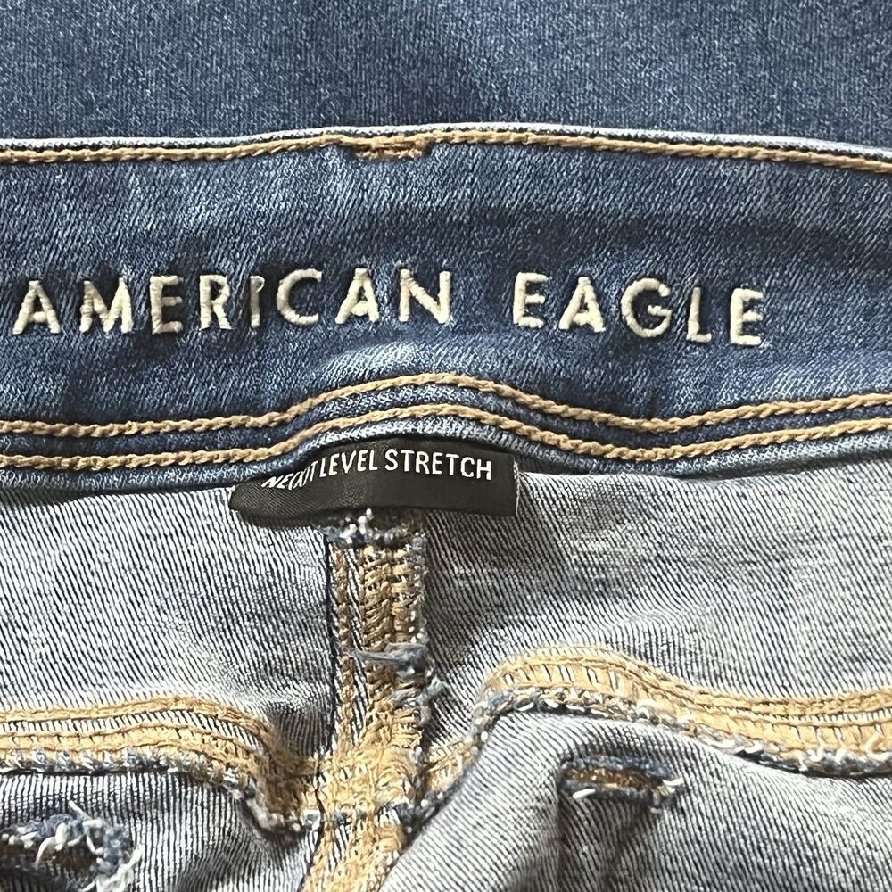 American Eagle Kick Boot Jeans Womens Size 14 Long Distressed Next Level Stretch - Picture 7 of 7